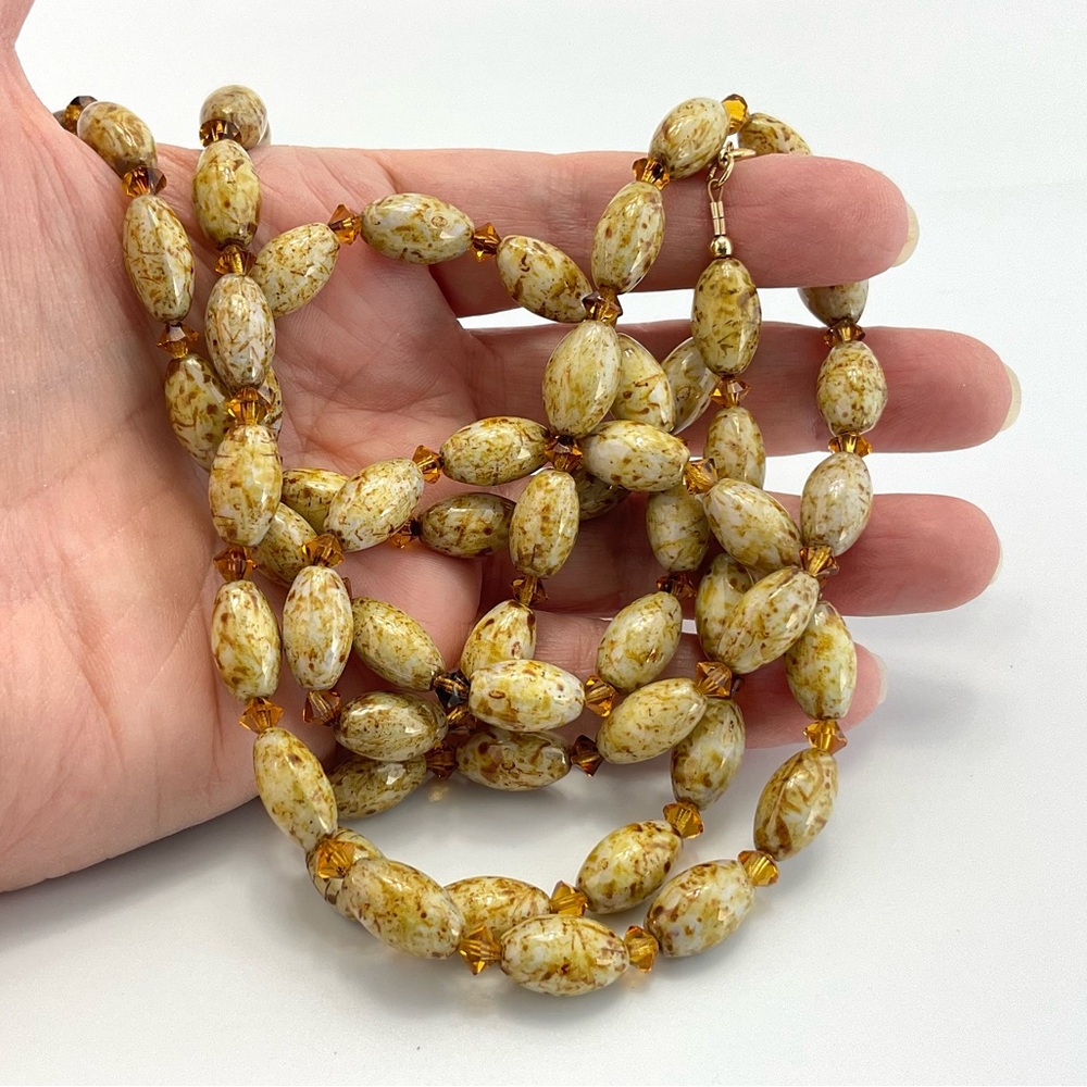 Vintage Glass & Crystal Bead Necklace and Earrings in Lion's Mane Colors - Picture 11 of 14